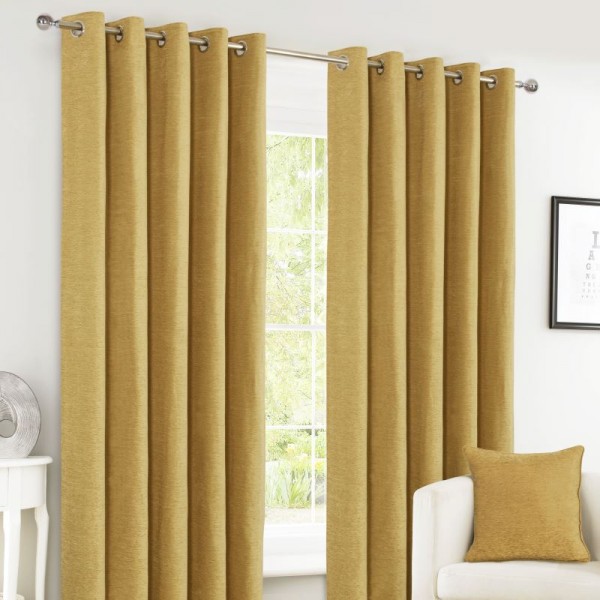 Canterbury Chenille Blackout Lined Eyelet/Ring Top Curtains Various Sizes 